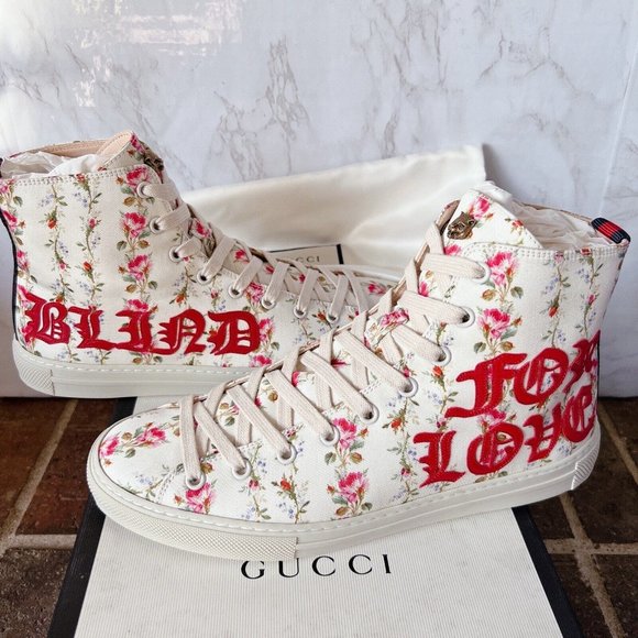 NIB Gucci Blind for Love High Top Sneaker Floral Print Canvas Ivory EU 40 US 10 - Picture 2 of 13